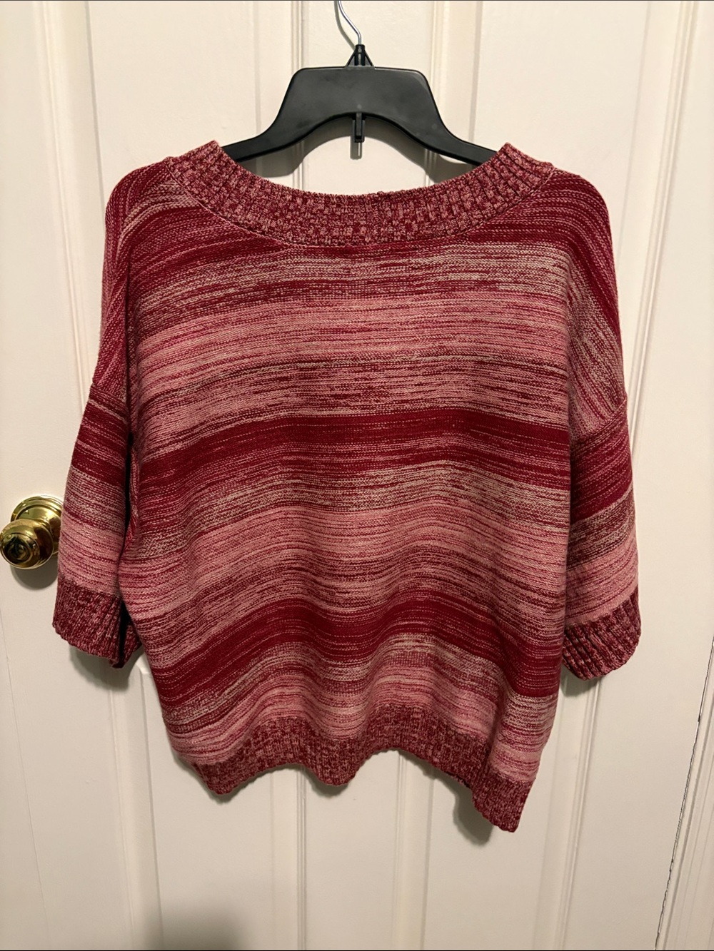 Relaxed Maroon Striped Knit Crew Sweater - Picture 3 of 4